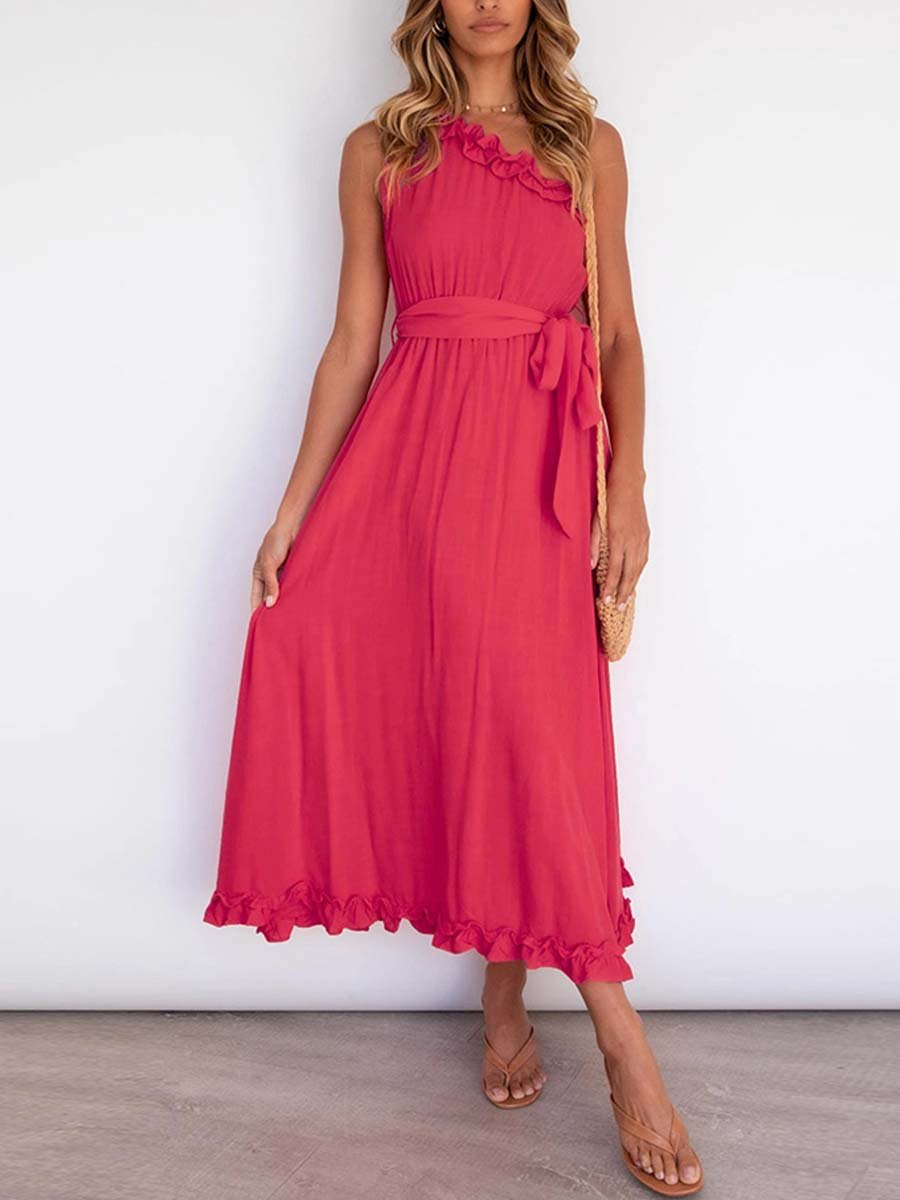 Lunimesd Ruffle One-Shoulder Dress