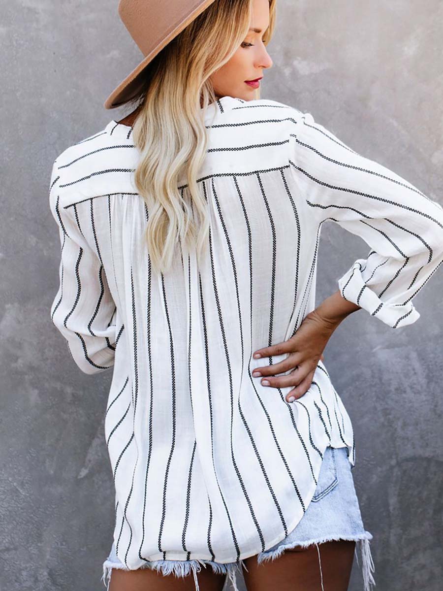Lunimesd Loose Fashion Striped Long Sleeve Shirt(9 colors)