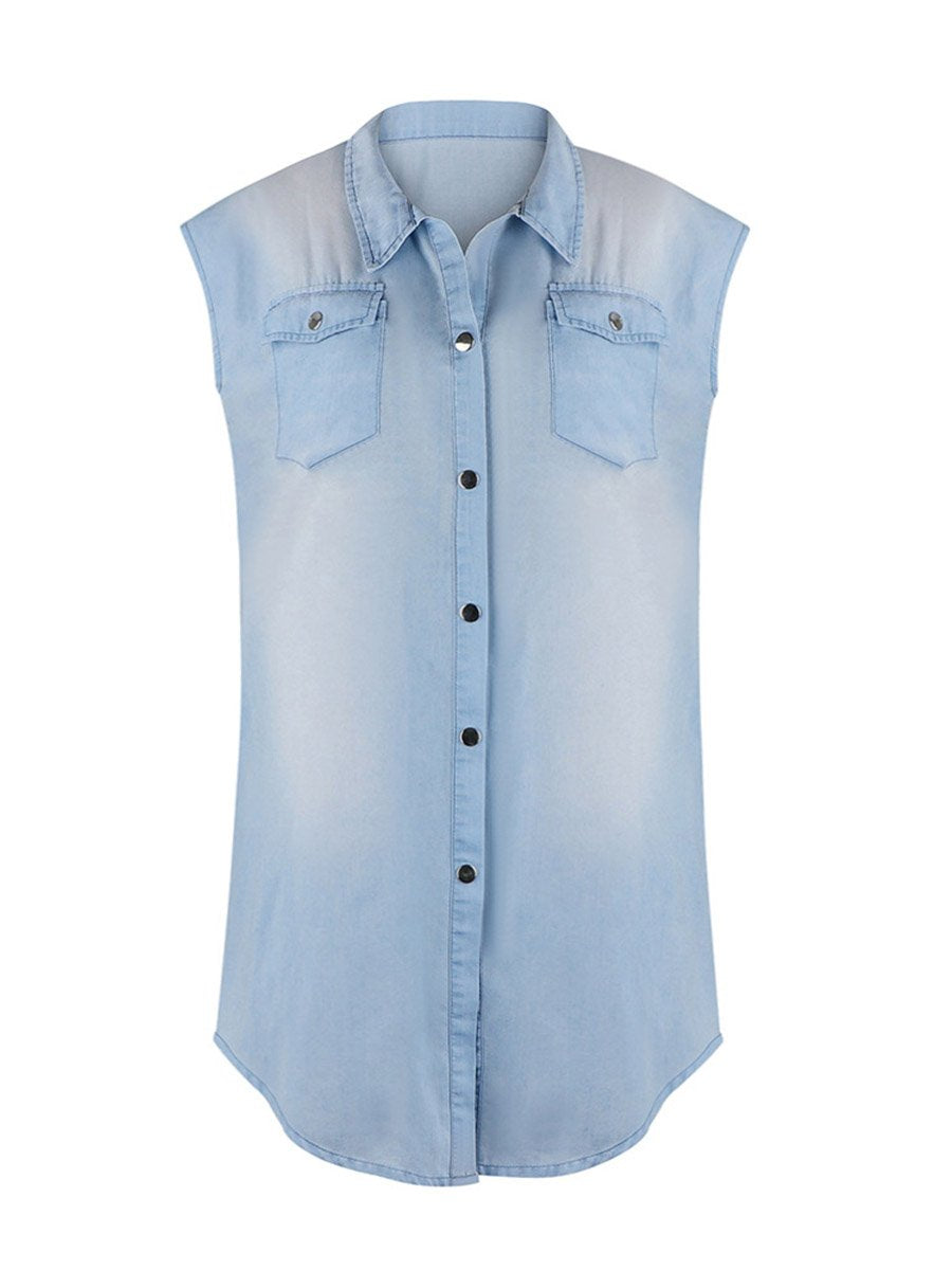 Lunimesd Sleeveless Buttoned Shirt Denim Dress