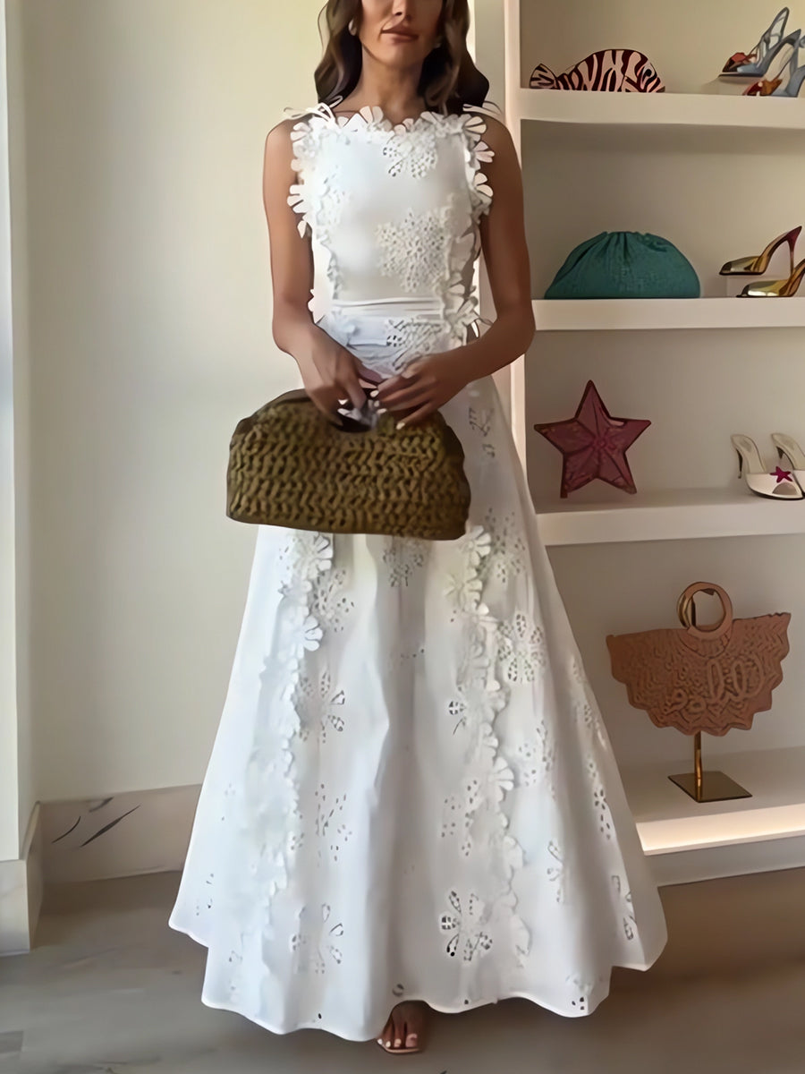 Lace Floral Etch Tie-strap Maxi