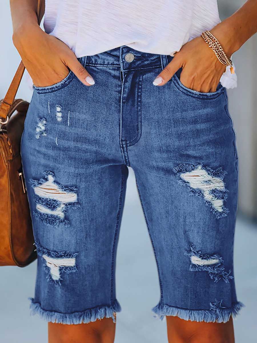 Lunimesd Torn Fringe Denim Pants