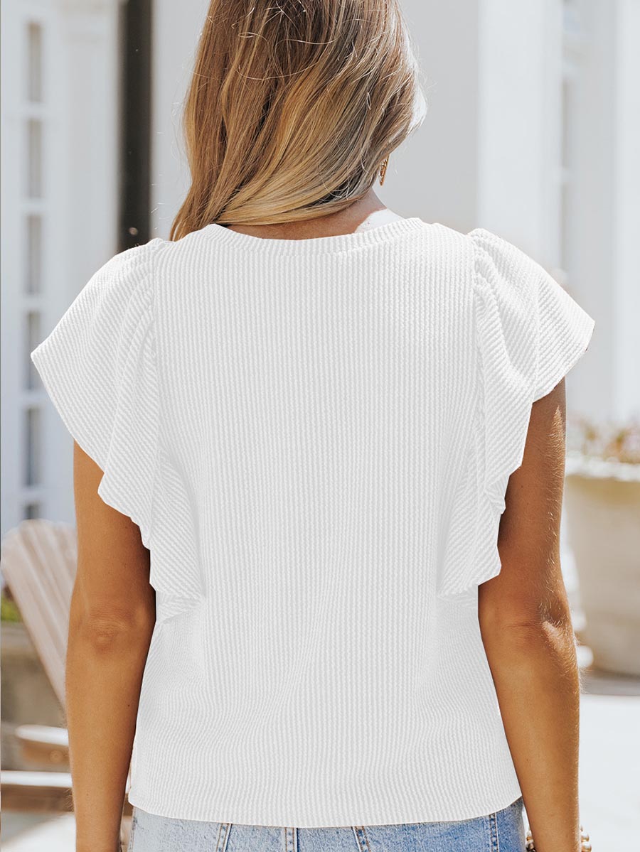 Lunimesd Round Neck Ruffle Knit Casual T-shirt