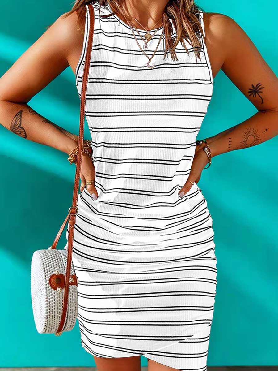 Lunimesd Striped Round Neck Dress(8 Colors)