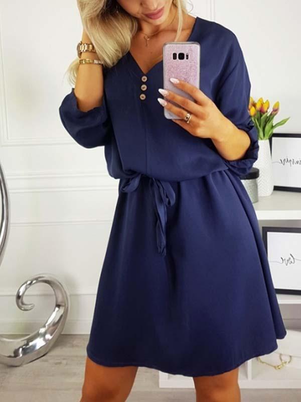 Lunimesd V Neck Dress With Belt