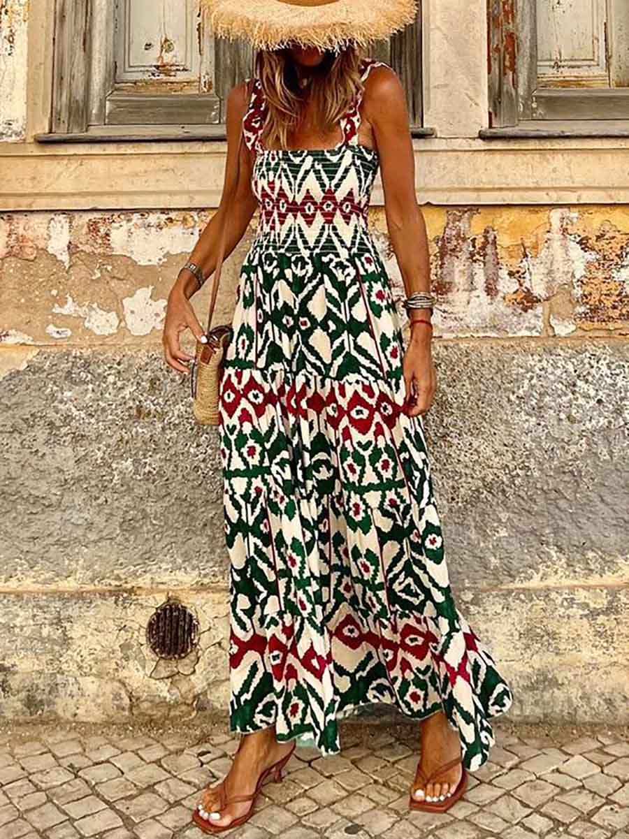 Lunimesd Printed Halter Beach Resort Dress(3 Colors)