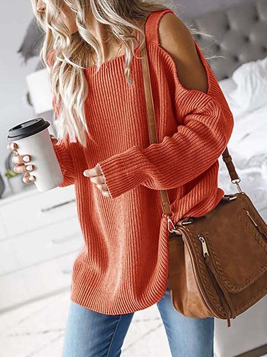 Lunimesd Cold Shoulder Knit Sweater