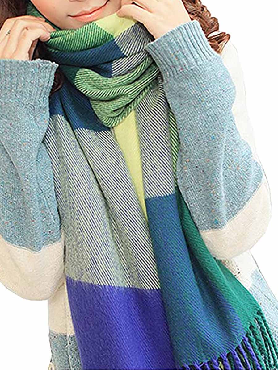 Lunimesd Warm Plaid Tassel Scarf