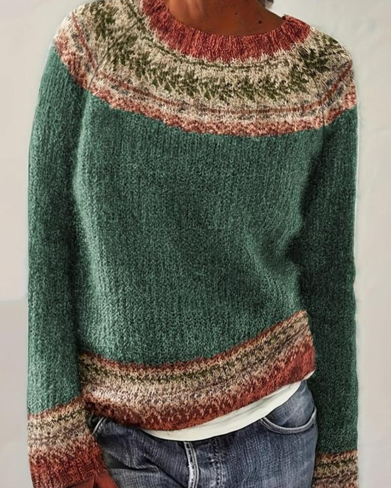 AUTUMN WINTER FAIR ISLE CREW NECK SOFT KNIT SWEATER