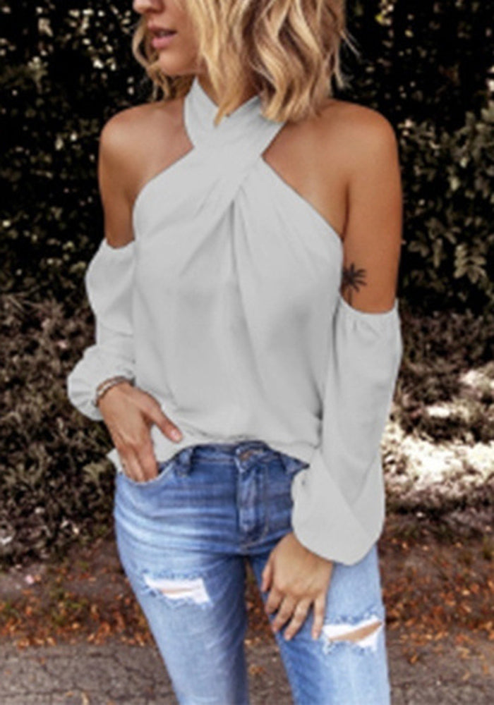 Criss Cross Halter Solid Sleeveless Top