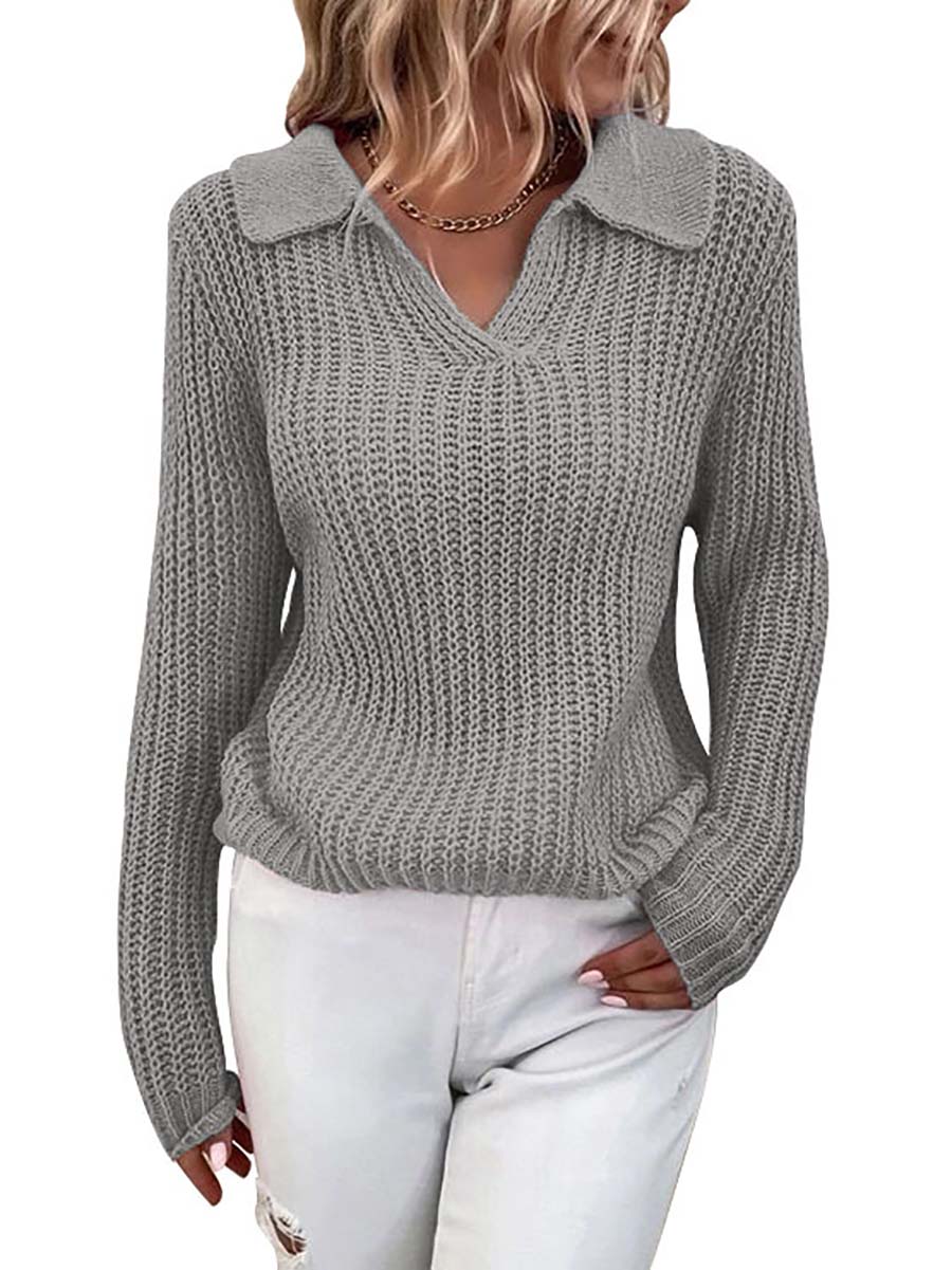 Lunimesd Solid Color Lapel Slim Fit Knit Sweater(9 colors)