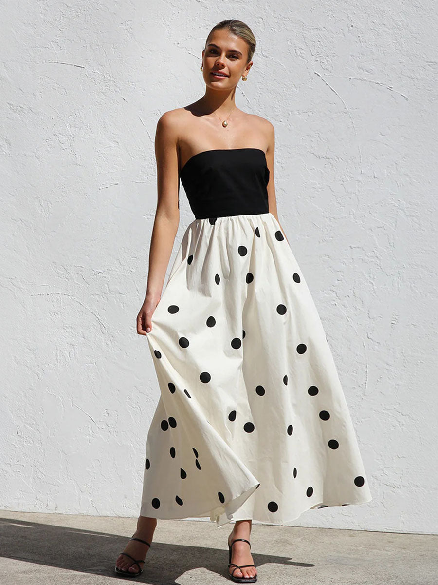 Classy Bandeau Polka Dot Dress