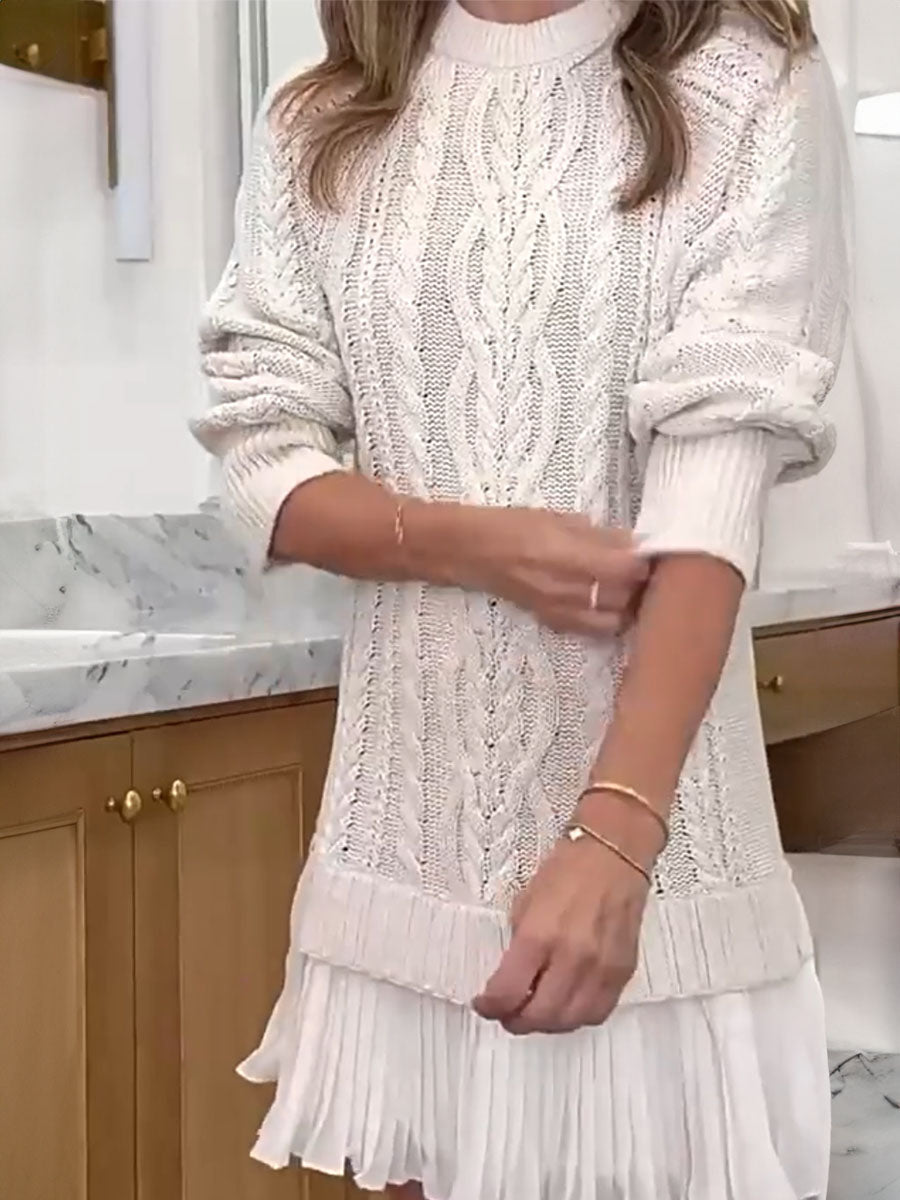 Knit Sweater Pleated Skirt Dress