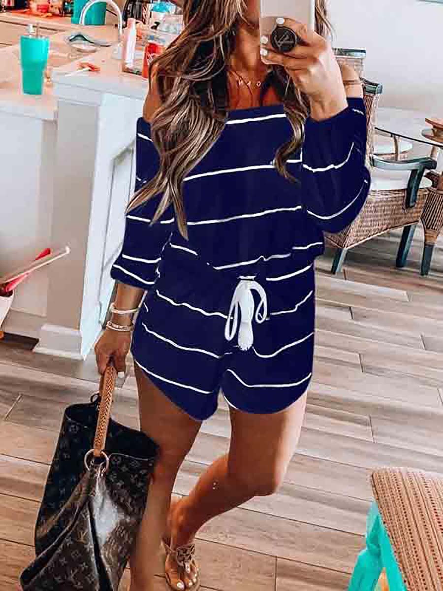 Lunimesd Long Sleeve Striped Off Shoulder Casual Wear Romper