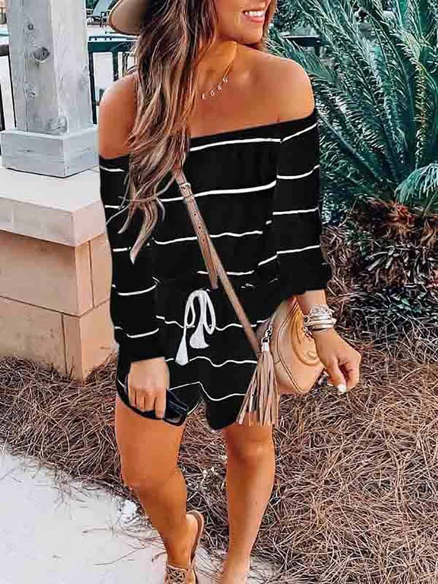 Lunimesd Long Sleeve Striped Off Shoulder Casual Wear Romper