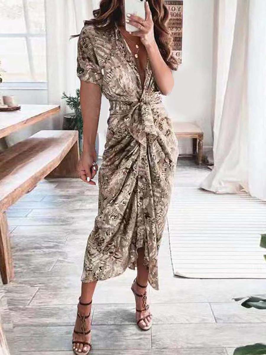 Lunimesd Print Button Down Style  Dress