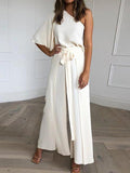 Lunimesd One Shoulder Blouse Wide Leg Pants Set (3 colors)