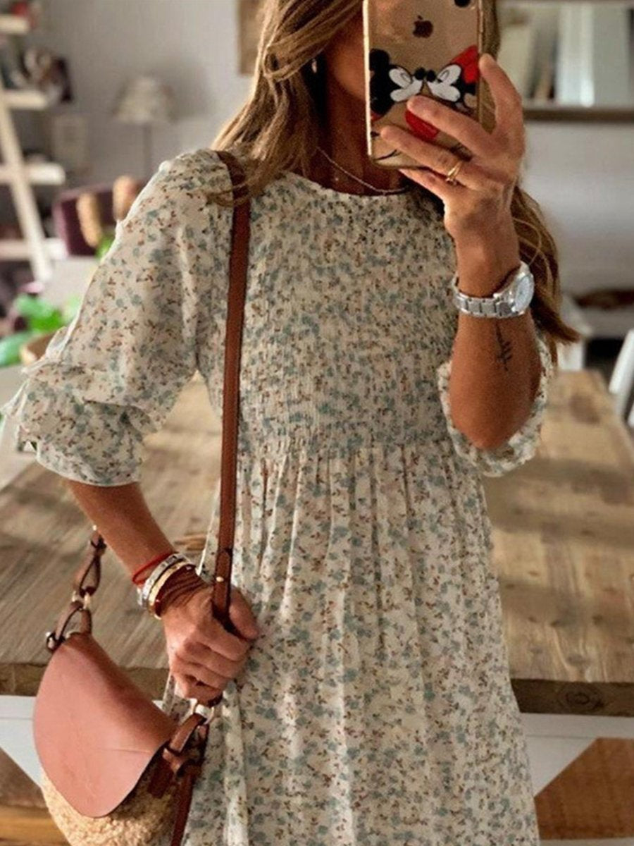 Lunimesd Smocked Print Maxi Dress