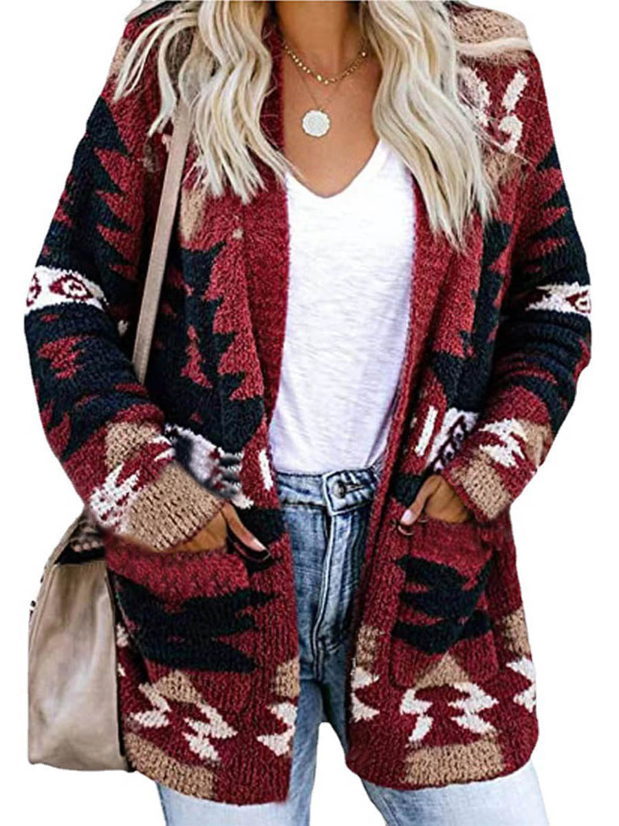 Lunimesd Casual Work Print Printing V Neck Cardigans(6 Colors)