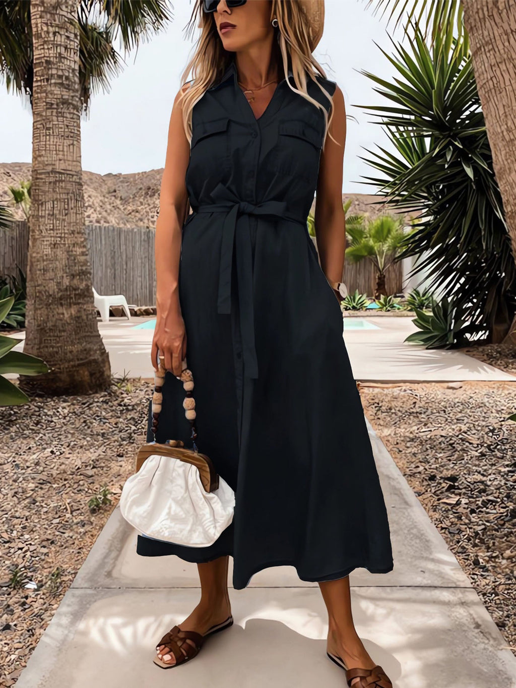 Single-Breasted Belt Denim Dress