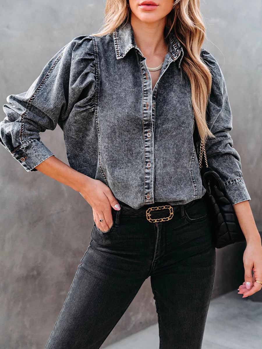 Lunimesd Casual Fashion Loose Long Sleeve Denim Shirt