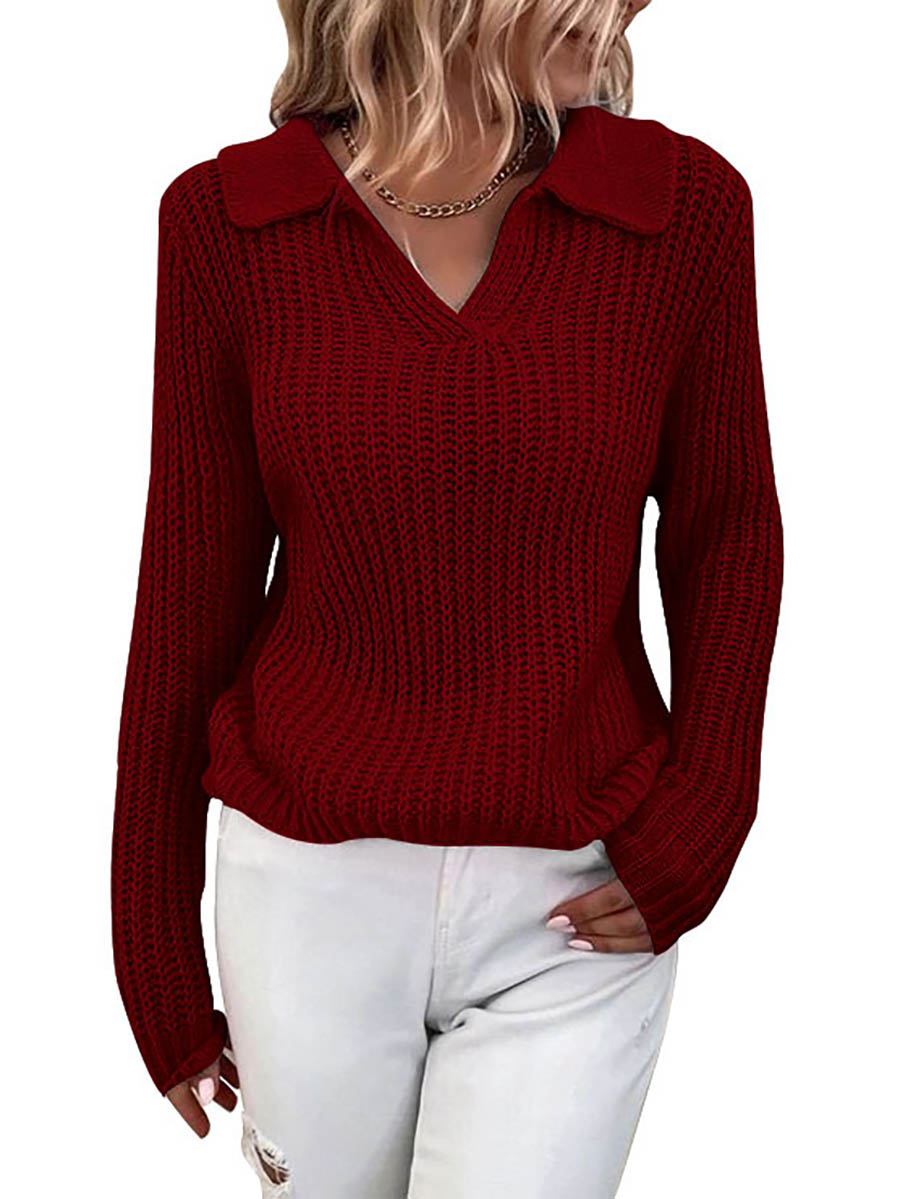 Lunimesd Solid Color Lapel Slim Fit Knit Sweater(9 colors)