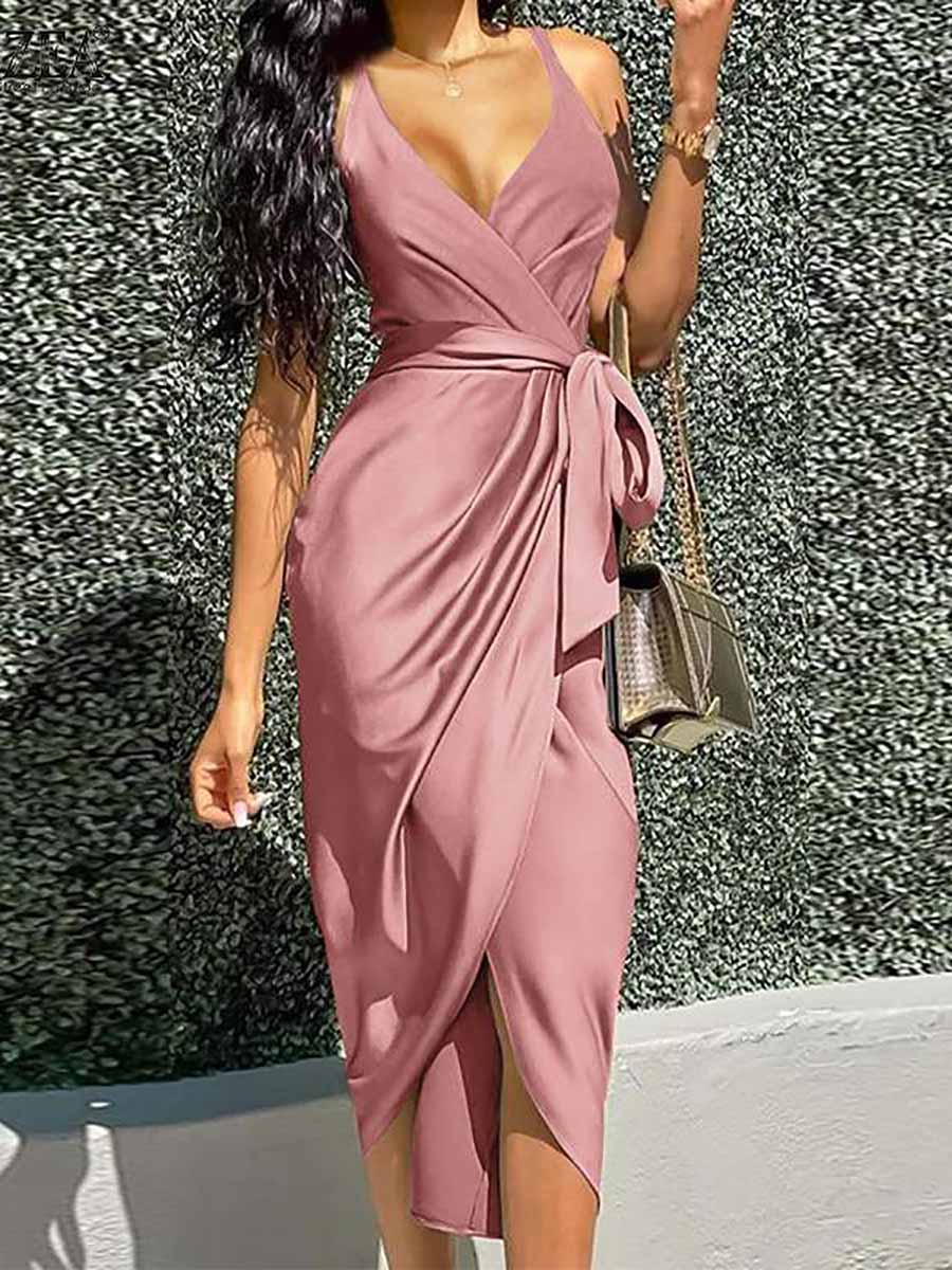 Lunimesd Solid Color Straps Slim Irregular Dresses