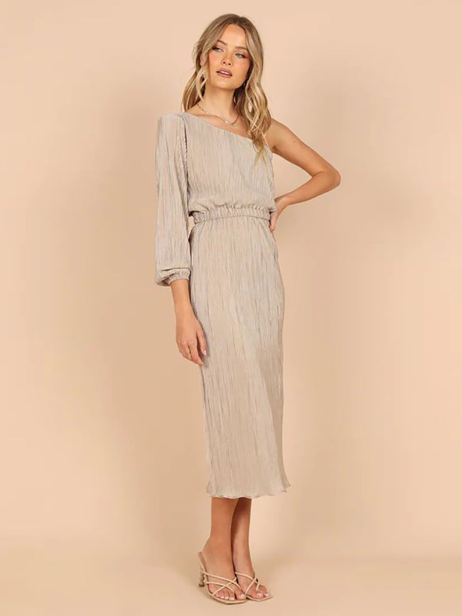 Lunimesd One-Shoulder Slash Neck Solid Color Party Dress(3 Colors)