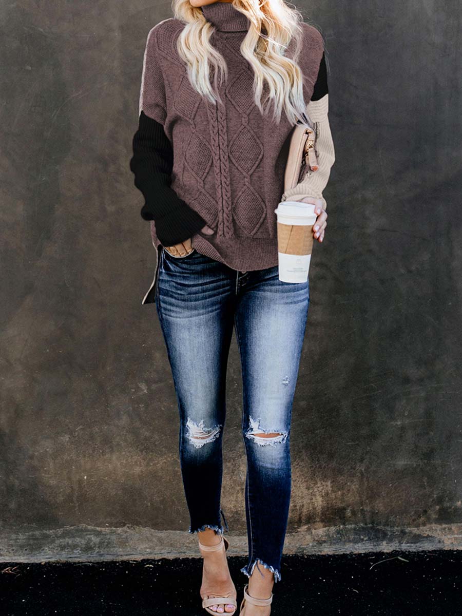 Lunimesd Stitching Turtleneck Sweater