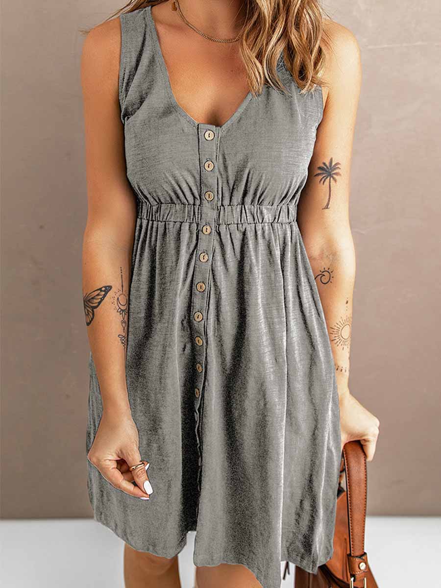 Lunimesd Casual Buttons Vest Dress(9 Colors)