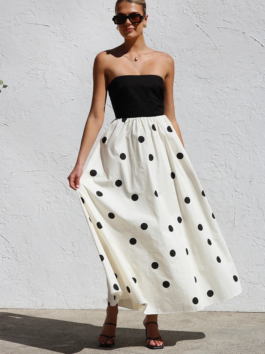 Classy Bandeau Polka Dot Dress