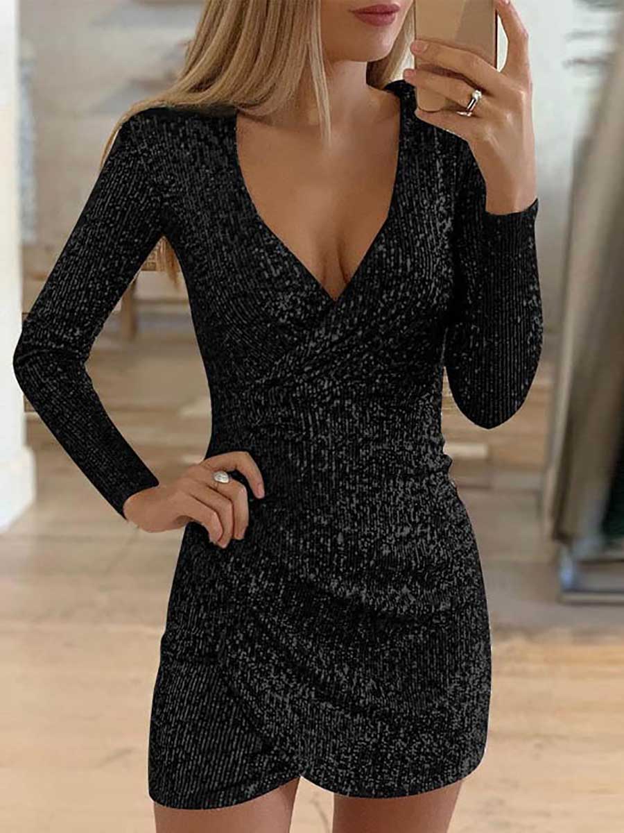 Lunimesd V-Neck Irregular Sequin Party Dress(9 colors)