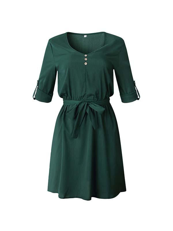 Lunimesd V Neck Dress With Belt