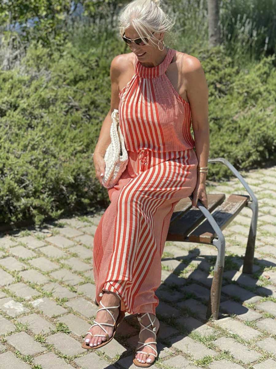 Lunimesd Sleeveless Round Neck Striped Dress