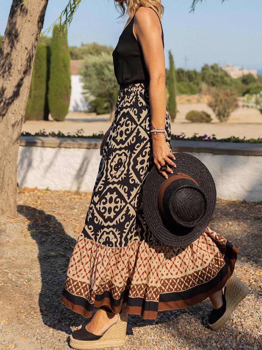 Lunimesd Printed Loose Patchwork Hem Dress