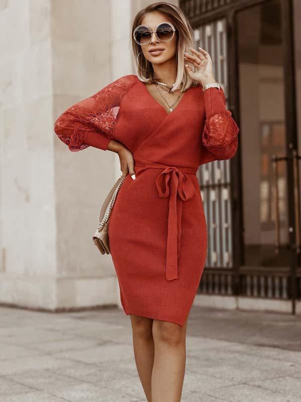 Lunimesd Lace V-Neck Knitted Dress