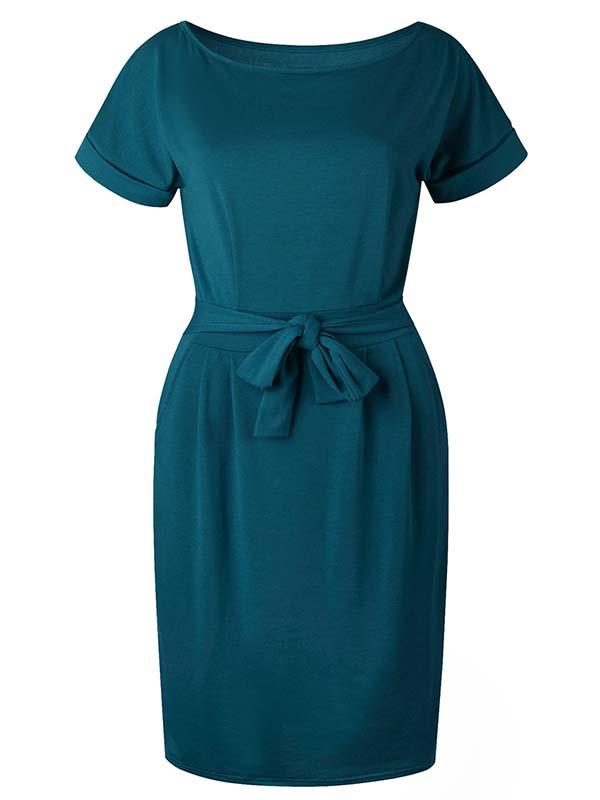 Lunimesd O Neck Midi Dress With Belt (4 colors)