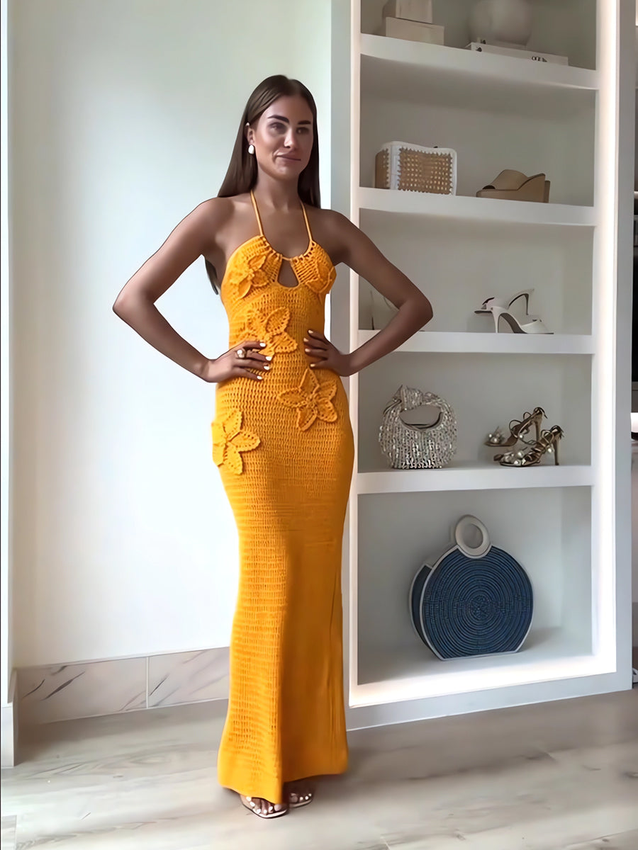 Wave Curve Halter Knit Dress