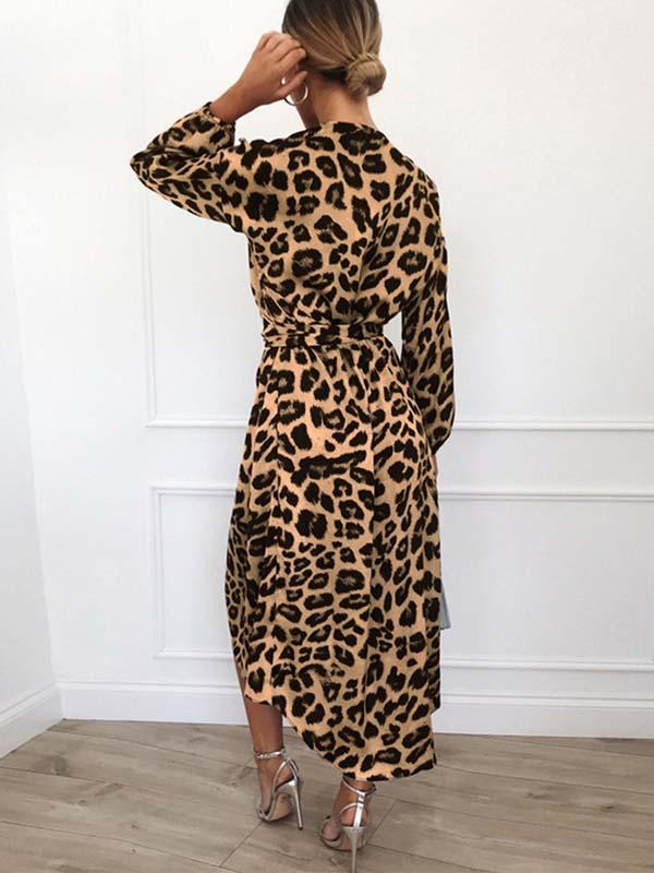 Lunimesd V Neck Sexy Leopard Dress