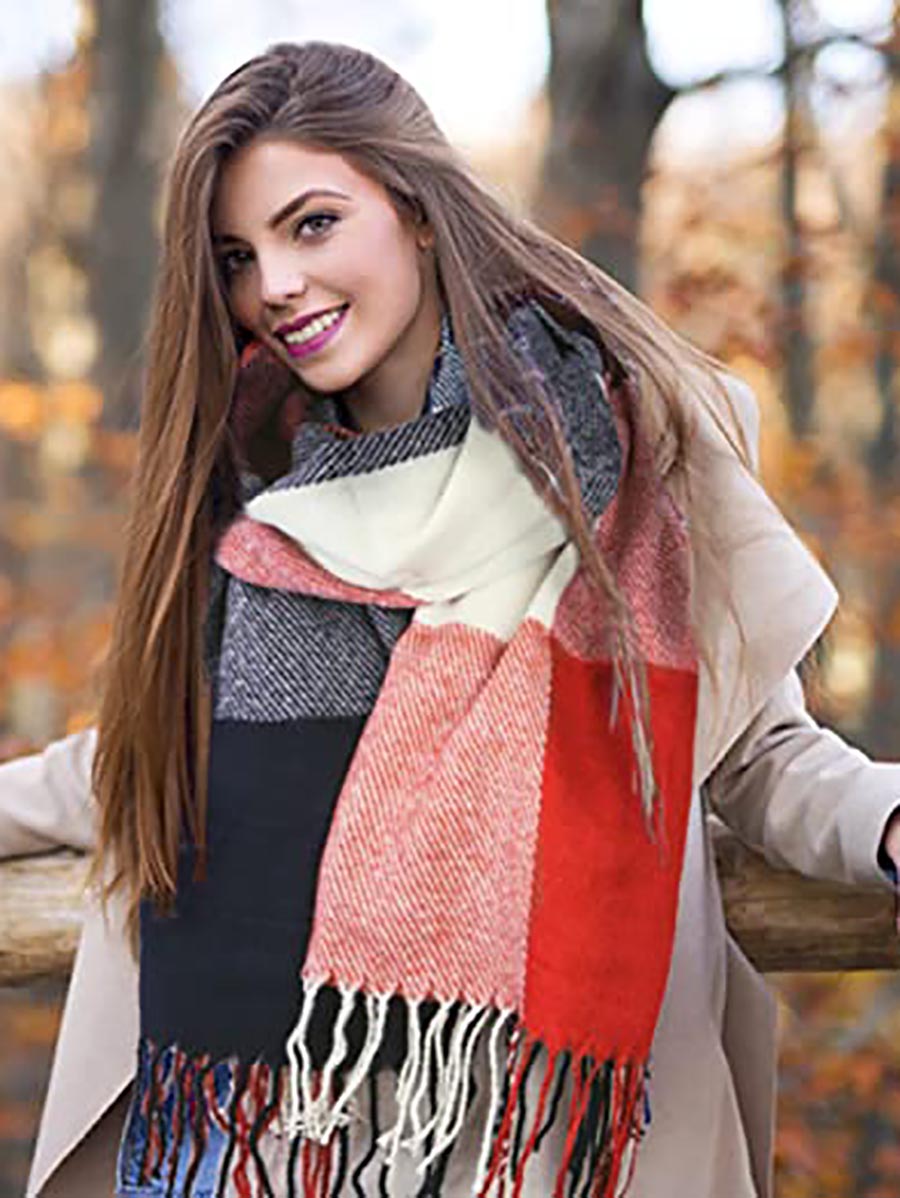 Lunimesd Warm Plaid Tassel Scarf