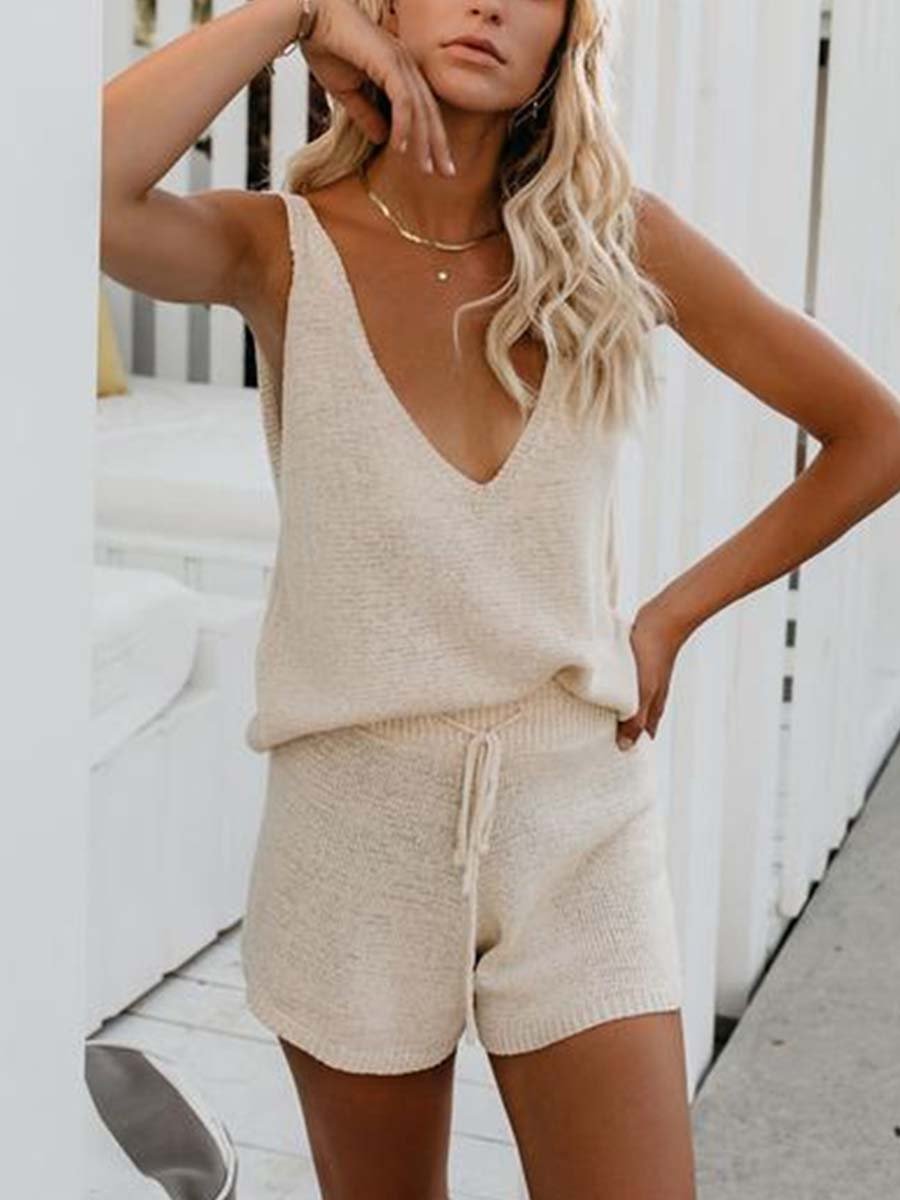 Lunimesd V Neck Cutout Shorts Two Set (3 colors)