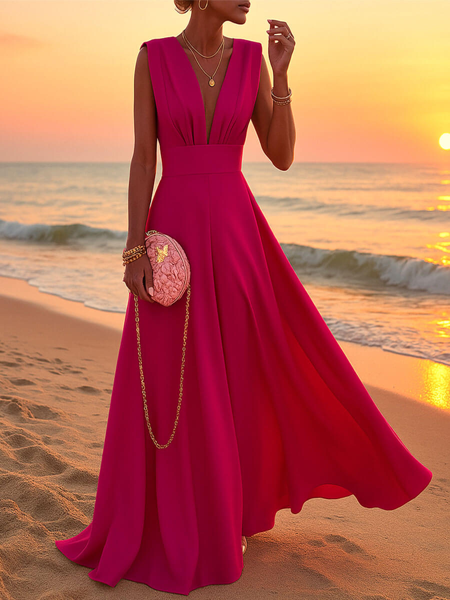 Solid Color Mid-waist Dress