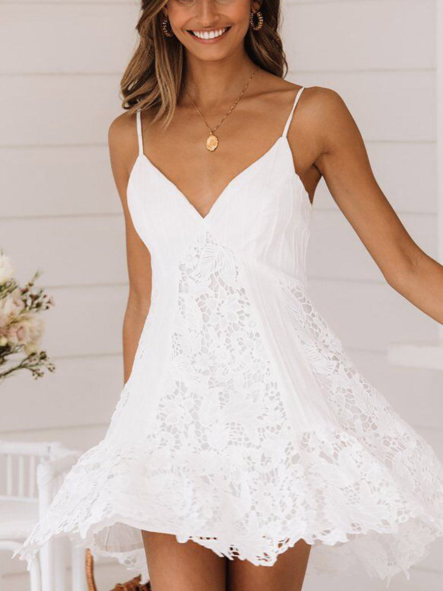 Lunimesd Sweet And Sexy Lace V-Neck Halter Dress