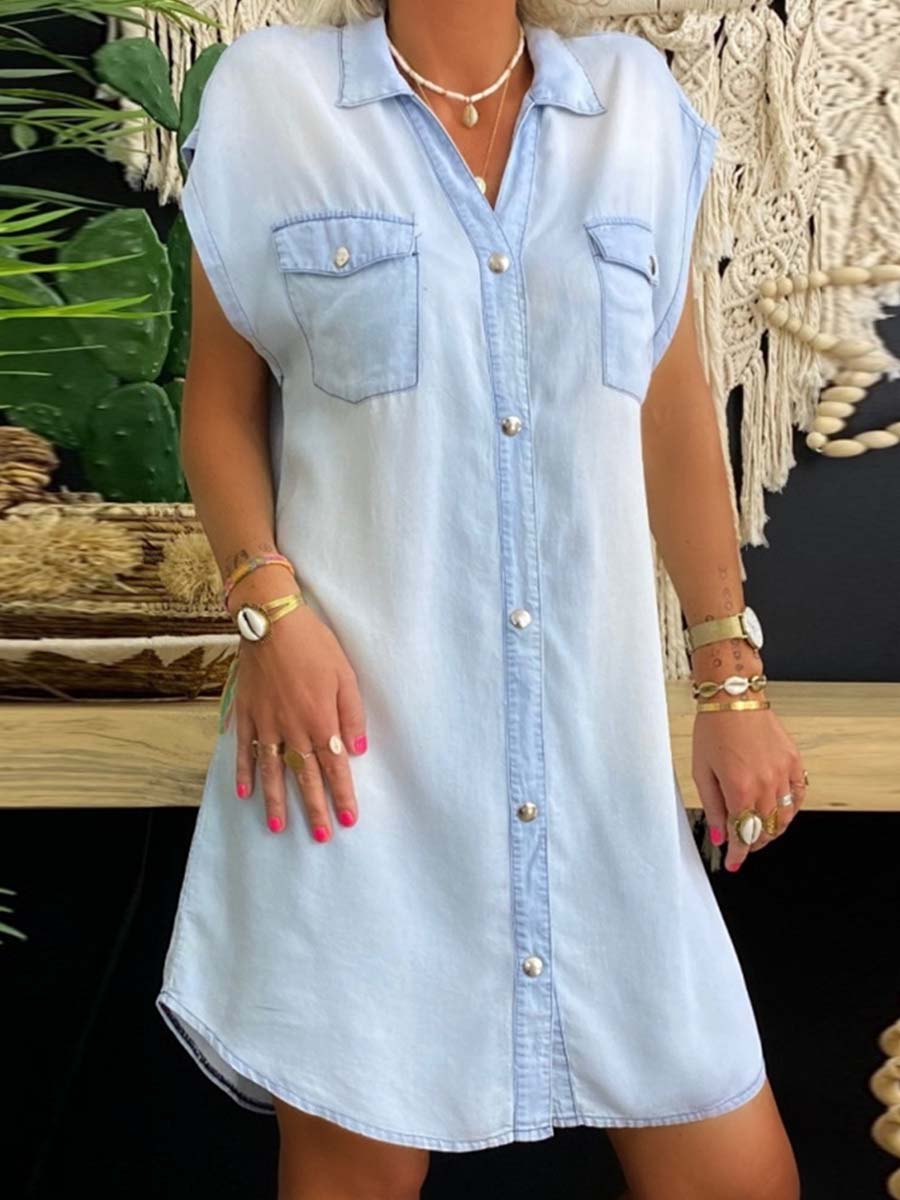 Lunimesd Sleeveless Buttoned Shirt Denim Dress