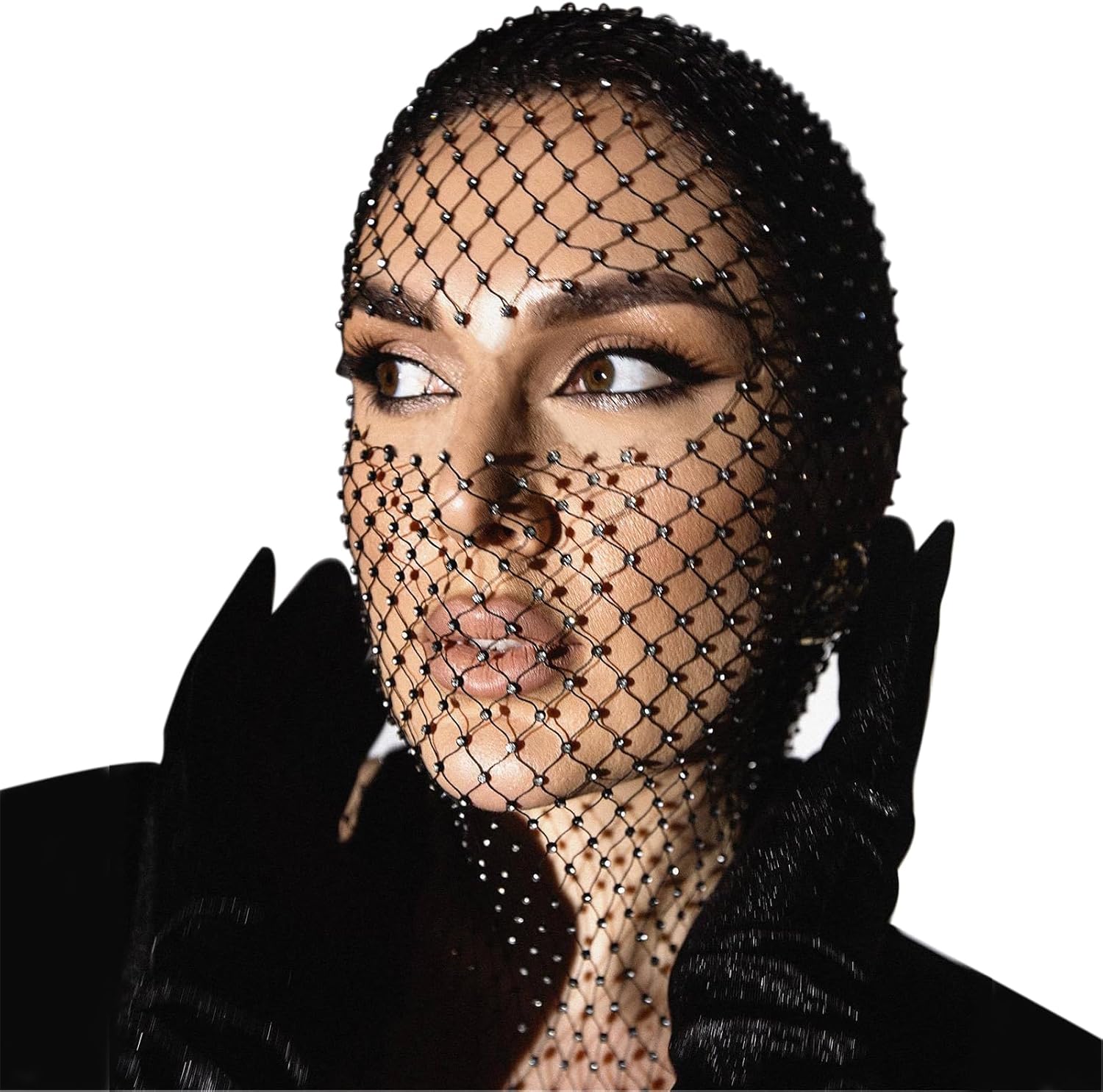 Sparkly Rhinestone Fishnet Full Face Mask for Women 65