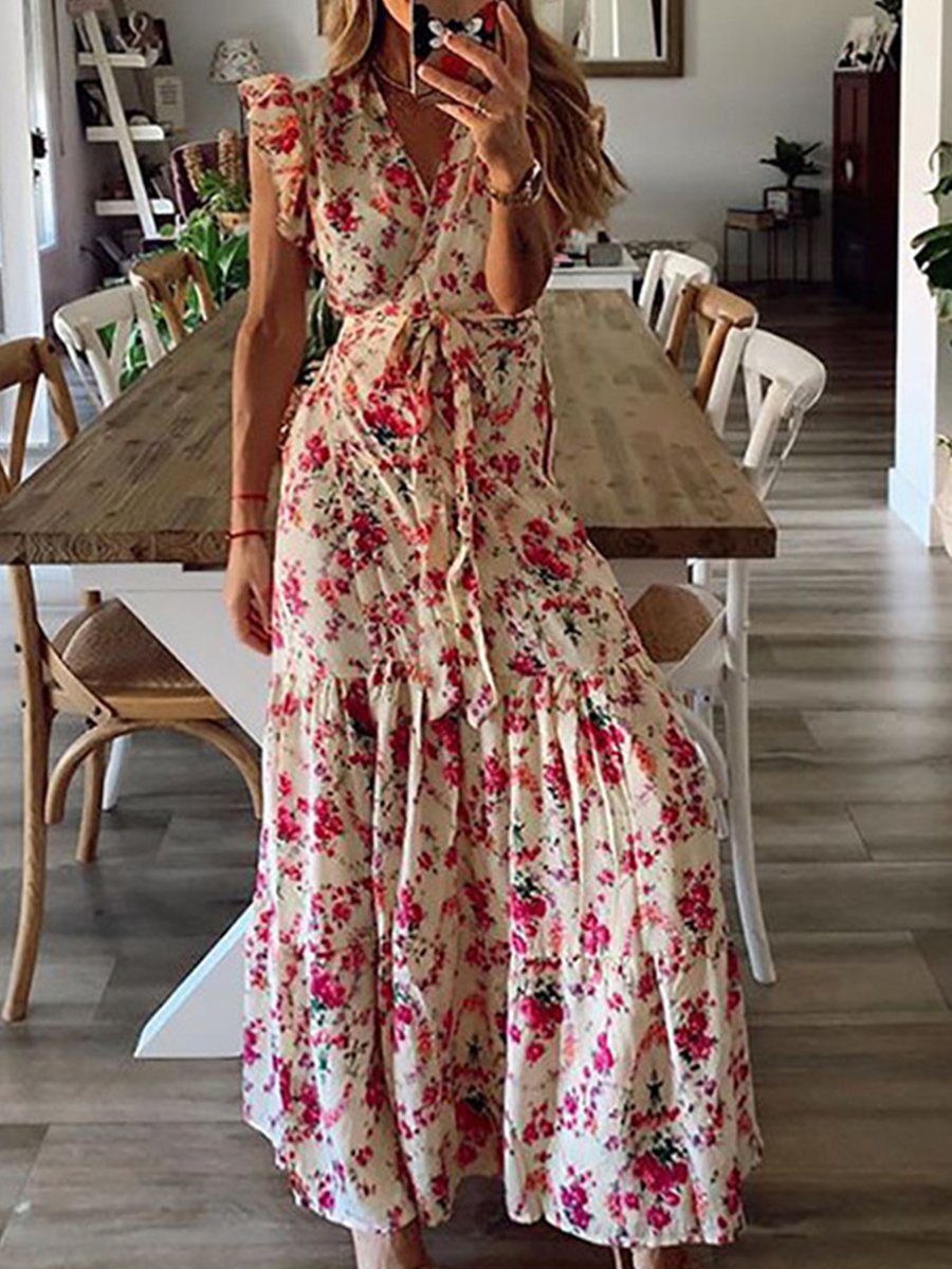 Lunimesd Floral Lotus Sleeve Dress