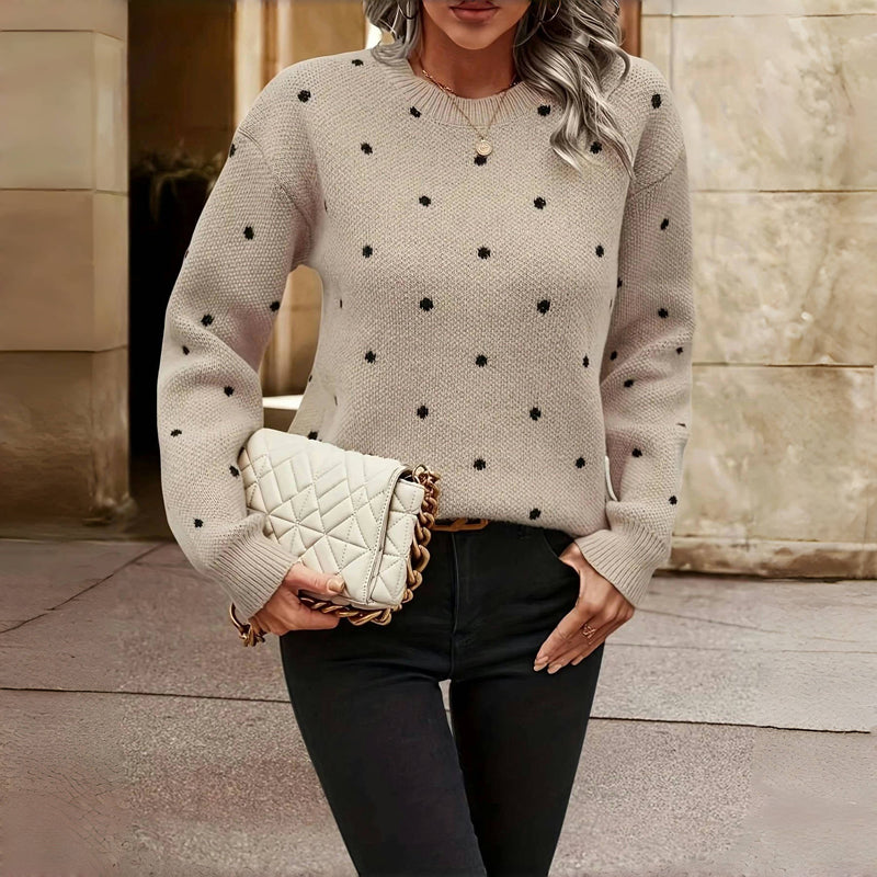 Knitted Sweater with Polka Dot Design