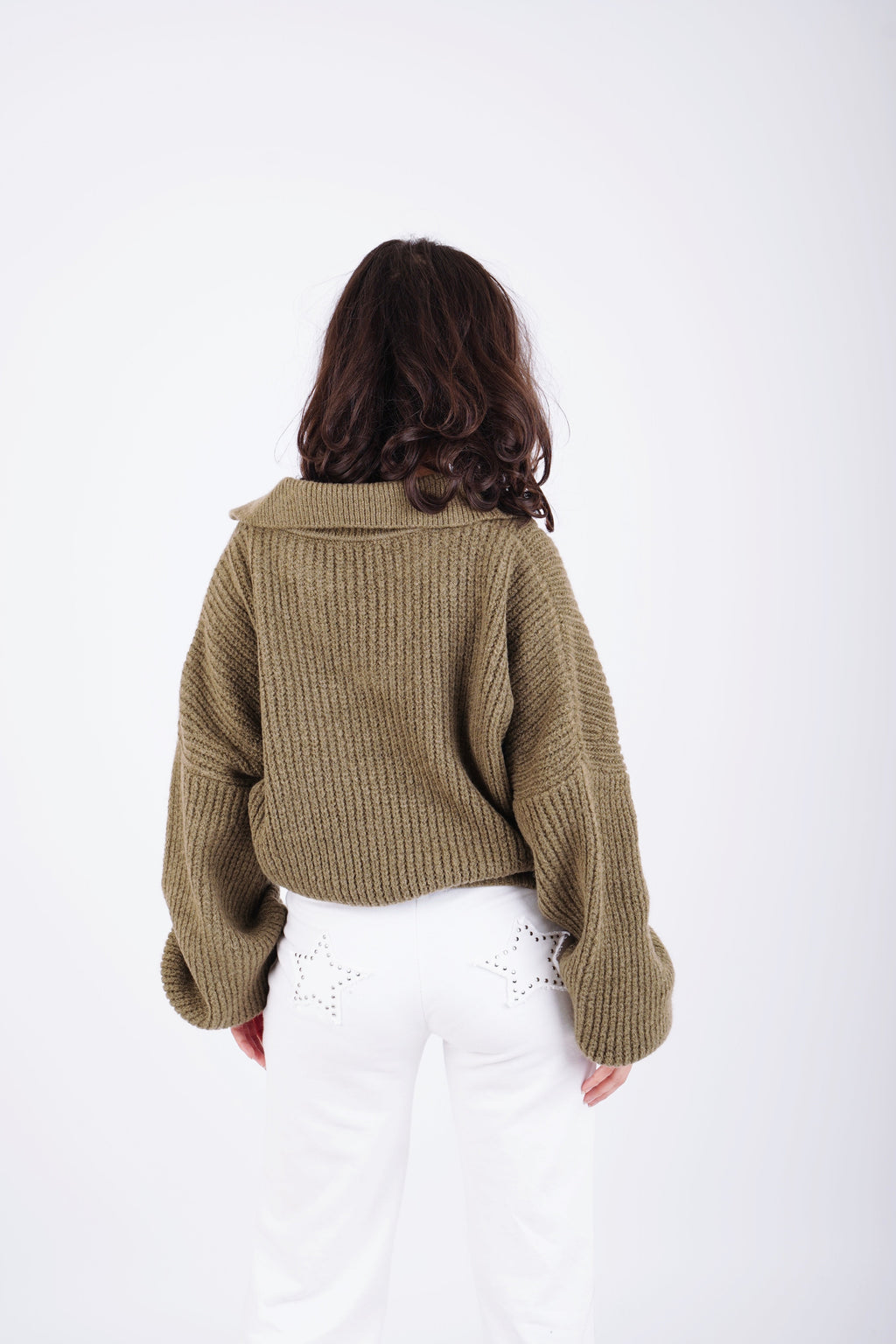 FLUFFY COLLAR KNIT - OLIVE