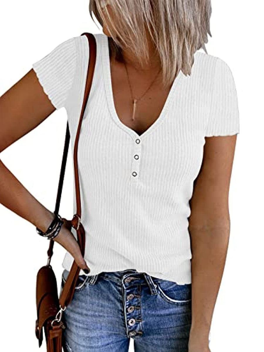 Lunimesd Solid Color V-Neck Short Sleeve T-Shirt(7 colors)