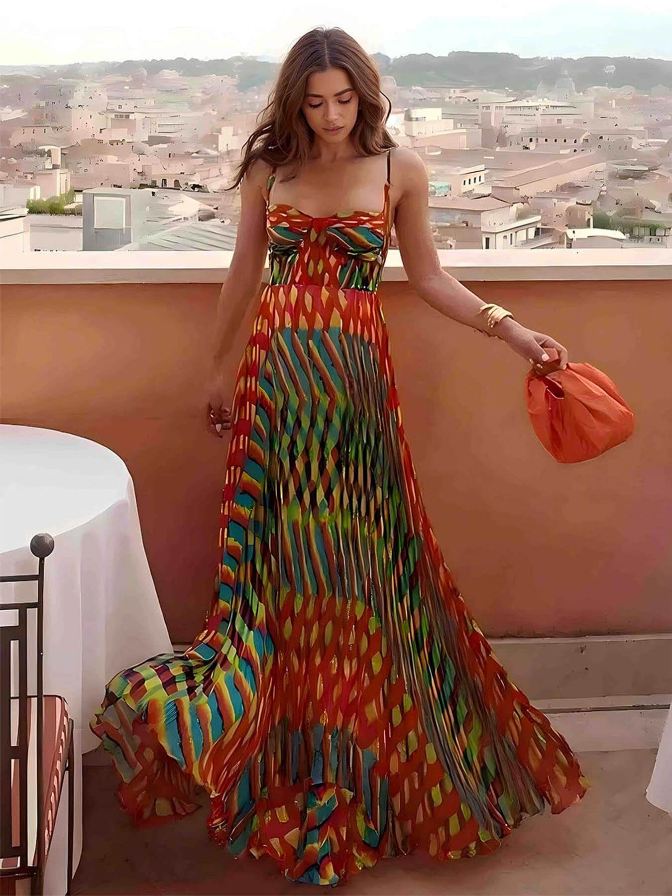 Elegant Painted A-Line Maxi Dress