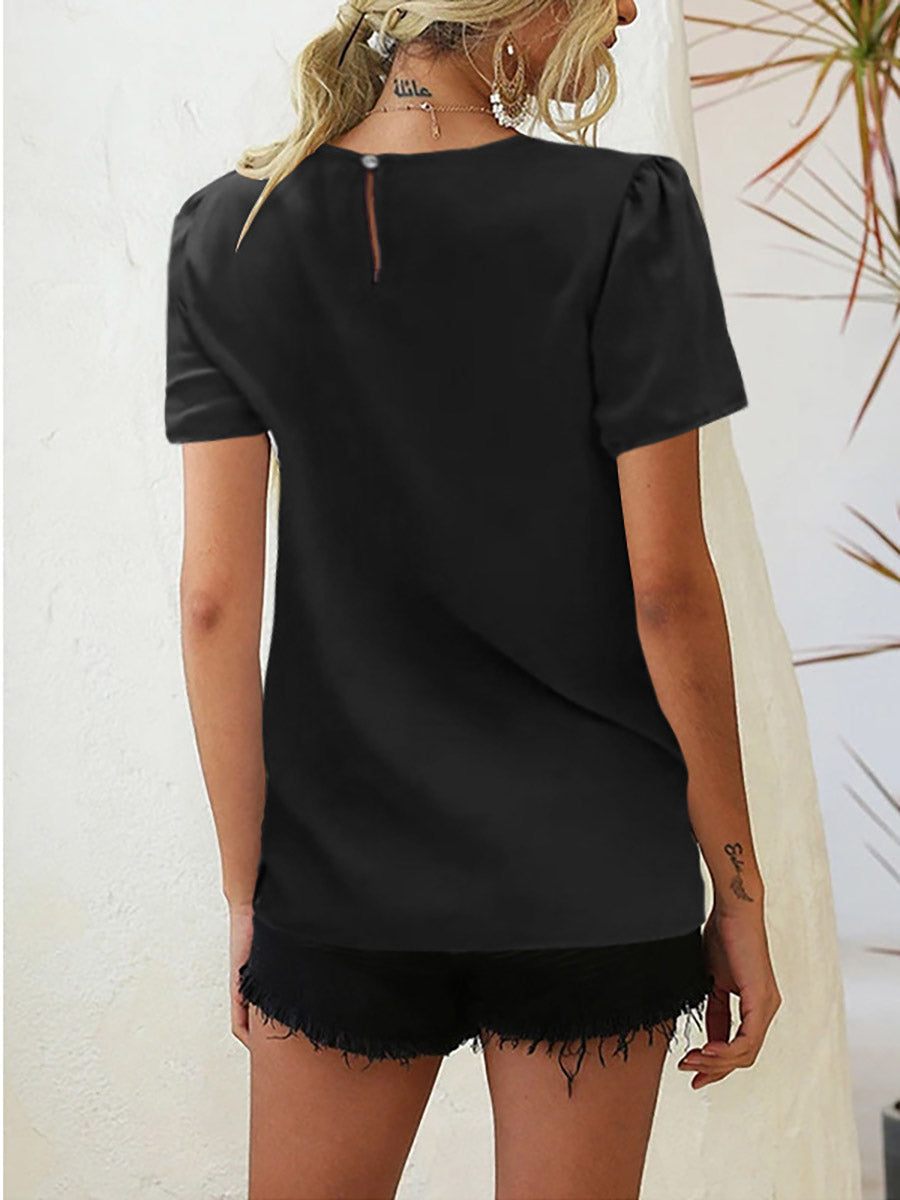 Lunimesd Solid Color Pleated Round Neck T-Shirt(9 Colors)